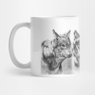 First Snowfall wolf drawing Mug